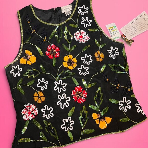 American Vintage Tops - Vintage 90s y2k 100% silk sequin top Paradise NY